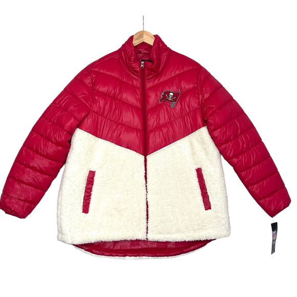 NFL Tampa Bay Buccaneers Puffer Jacket Women Sz XXL Red White Quilted Full Zip - Picture 1 of 9
